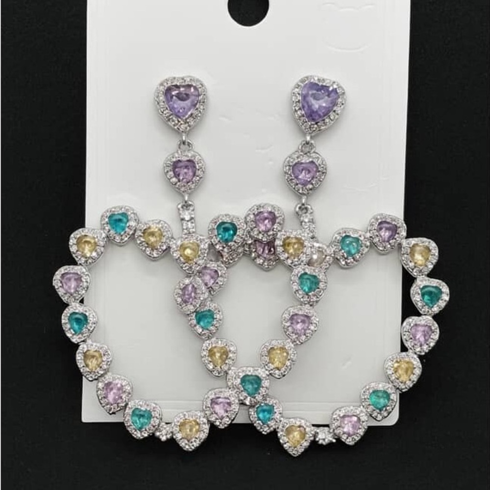 Heart-Shaped Multicolor Dangle Earrings